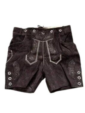 Cuir Craft Authentic German Bavarian Lederhosen Brown Short Length (Shorts Only)